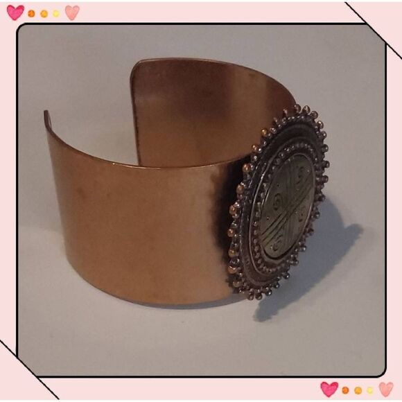 Trendy and Bold Bronze Plated Round Celestial & Beaded Charm Cuff Bracelet - Picture 2 of 2